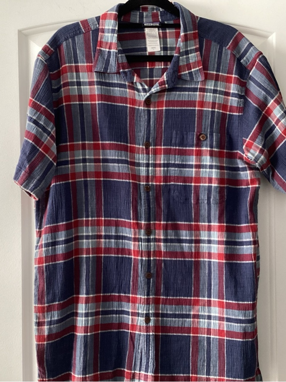 Patagonia Men's Plaid Button-Up Shirt in Navy, Red & Light Blue